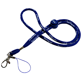 Round lanyards with a printed logo on a plastic adjuster
